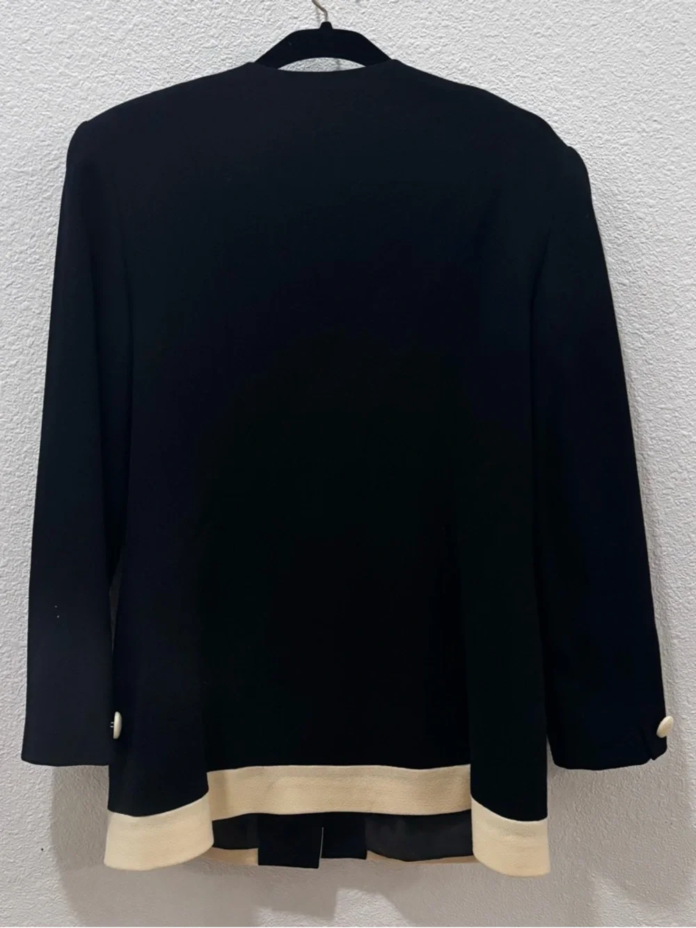 Vintage Christian Dior Black Wool Blazer Button Front Shoulder Pads Size 14